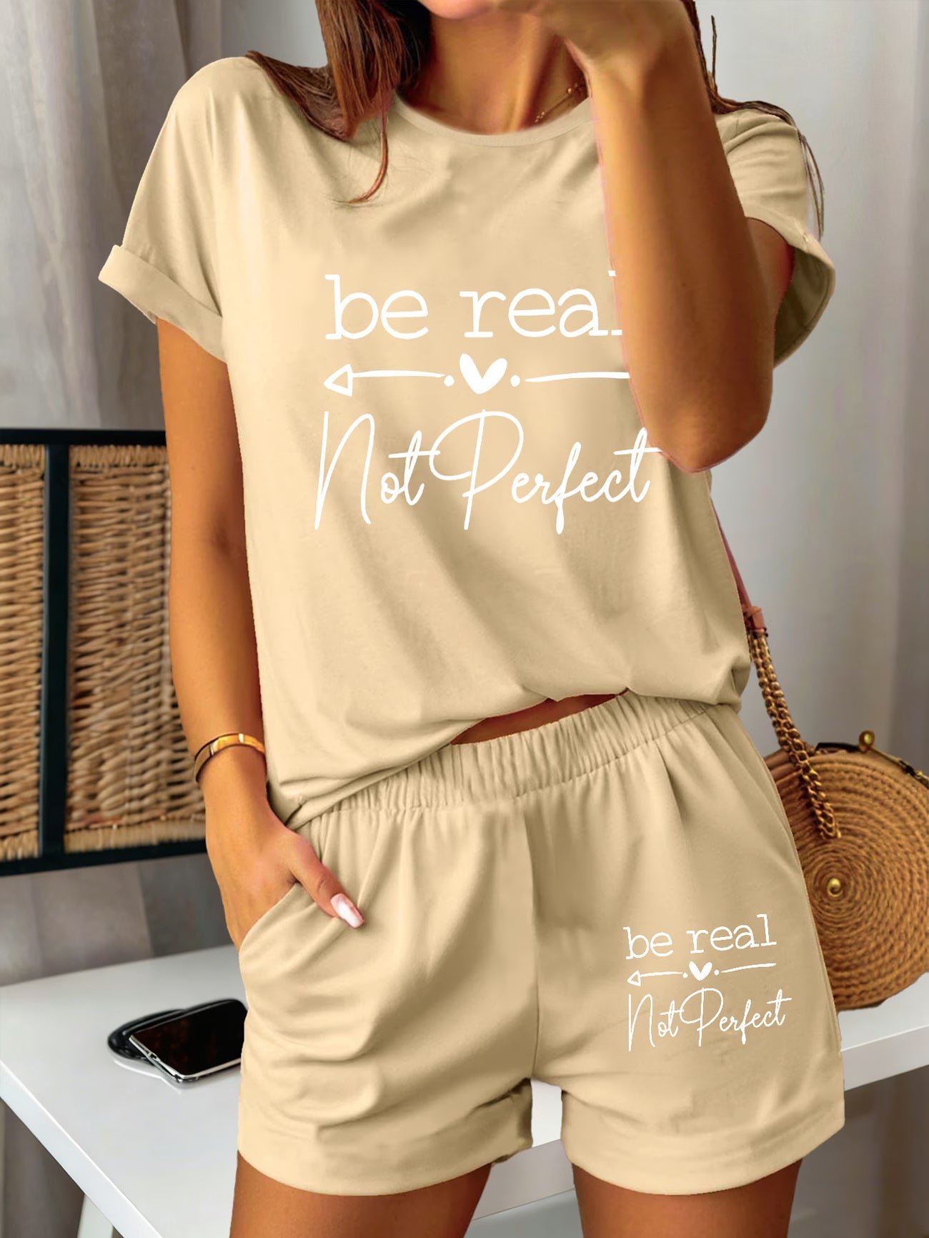 Be Real Not Perfect Loose-Fit Short-Sleeve Top & Shorts Set