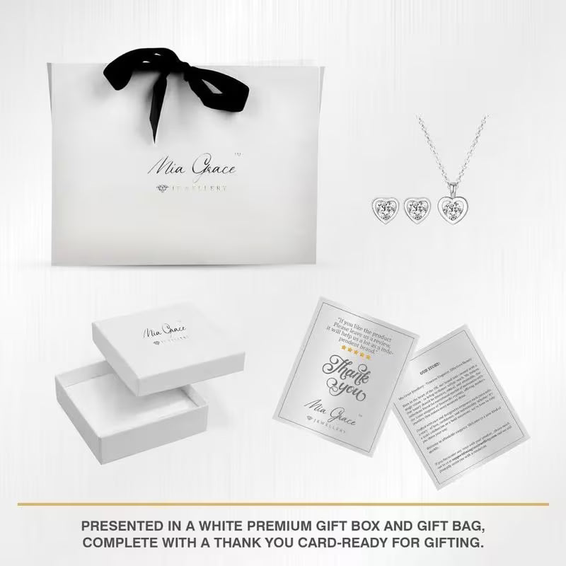 Austrian Crystal Heart Pendant & Earrings Set for Women