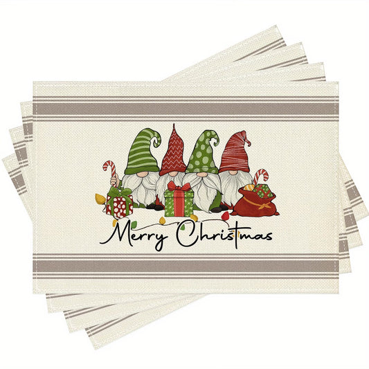Christmas Table Mats – Set of 6 | Gnome, Candy Cane & Merry Christmas Placemats (30×45cm)