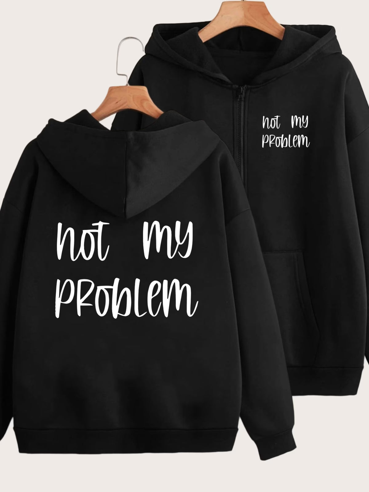 "Not My Business" 2-Pattern Print Y2K Zip-Up Hoodie with Hood