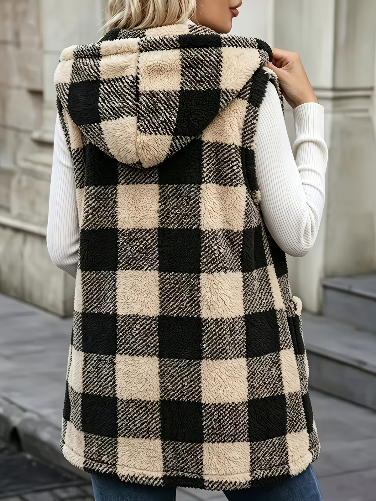 Plus Size Plaid Vest Coat