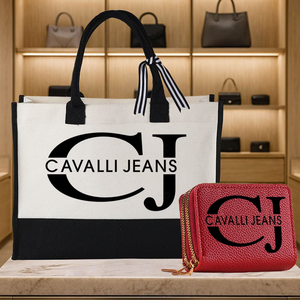 Brand Toter Bag & Short Zipper Wallet Set