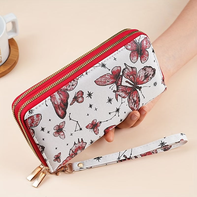 Women's butterfly Long Double-Zipper Phone Wallet – Korean Style Large Capacity Clutch