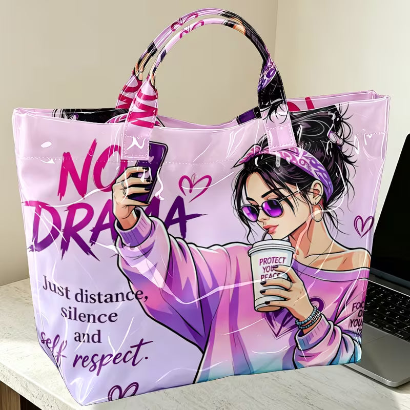 Glossy Retro Quote Handheld Tote Bag – Random Design