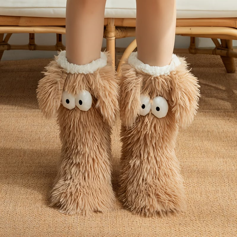 Women's Plush Slipper Socks – Non-Slip Thick Sole & Warm Lining