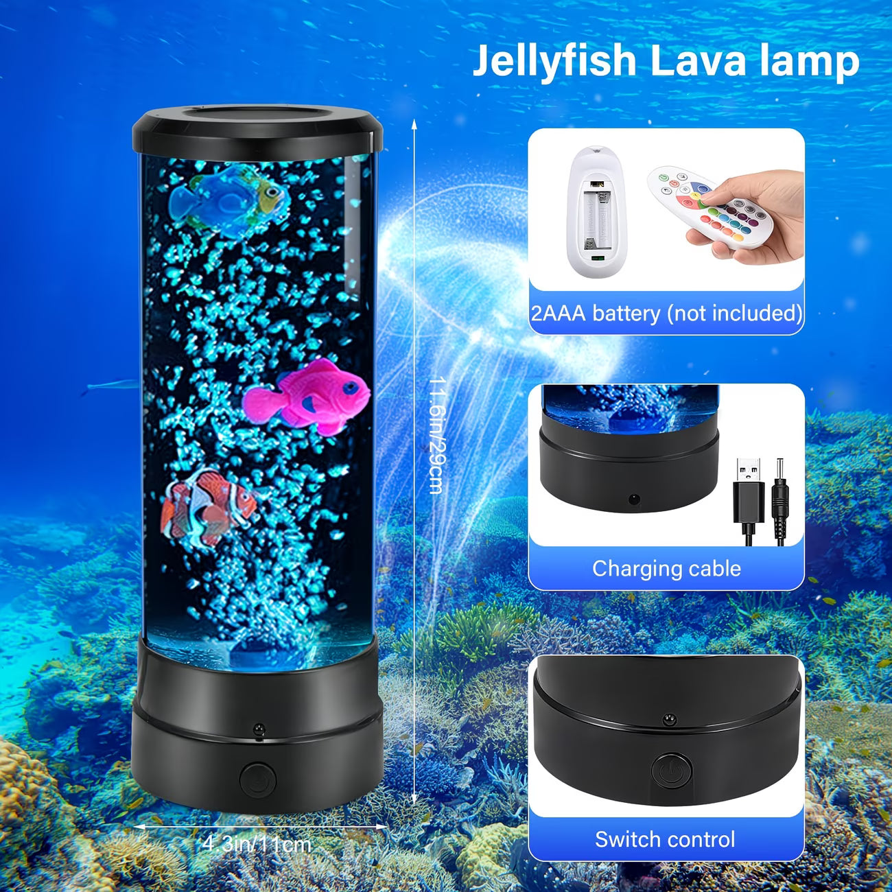 Mood Light with 17 Color Changing Lamp, 12 Inch Bubble Fish Lamp with Remote for Mood Lighting,