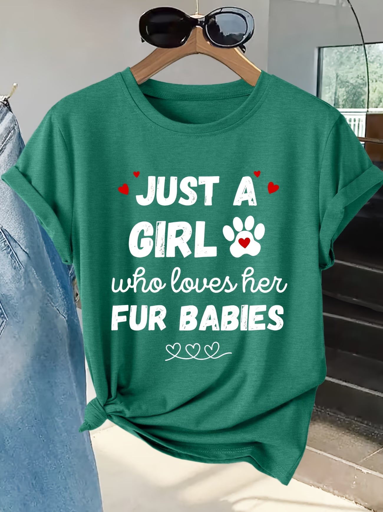 Women's Cute Heart & Pet Print Graphic Tee | Short-Sleeve T-Shirt