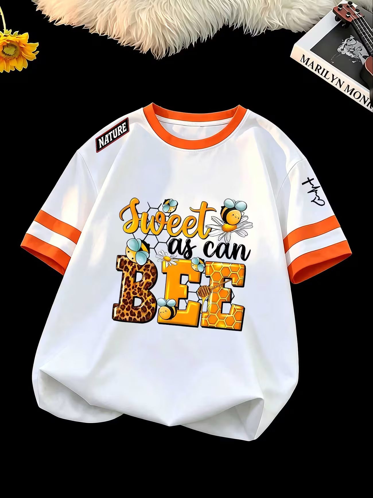 Sweet As Can Bee Colour-Block Honeycomb & Leopard Print T-Shirt