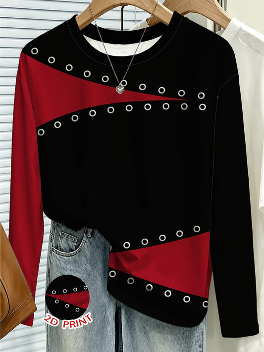 Women's Red & Black Geometric Print Long Sleeve Top