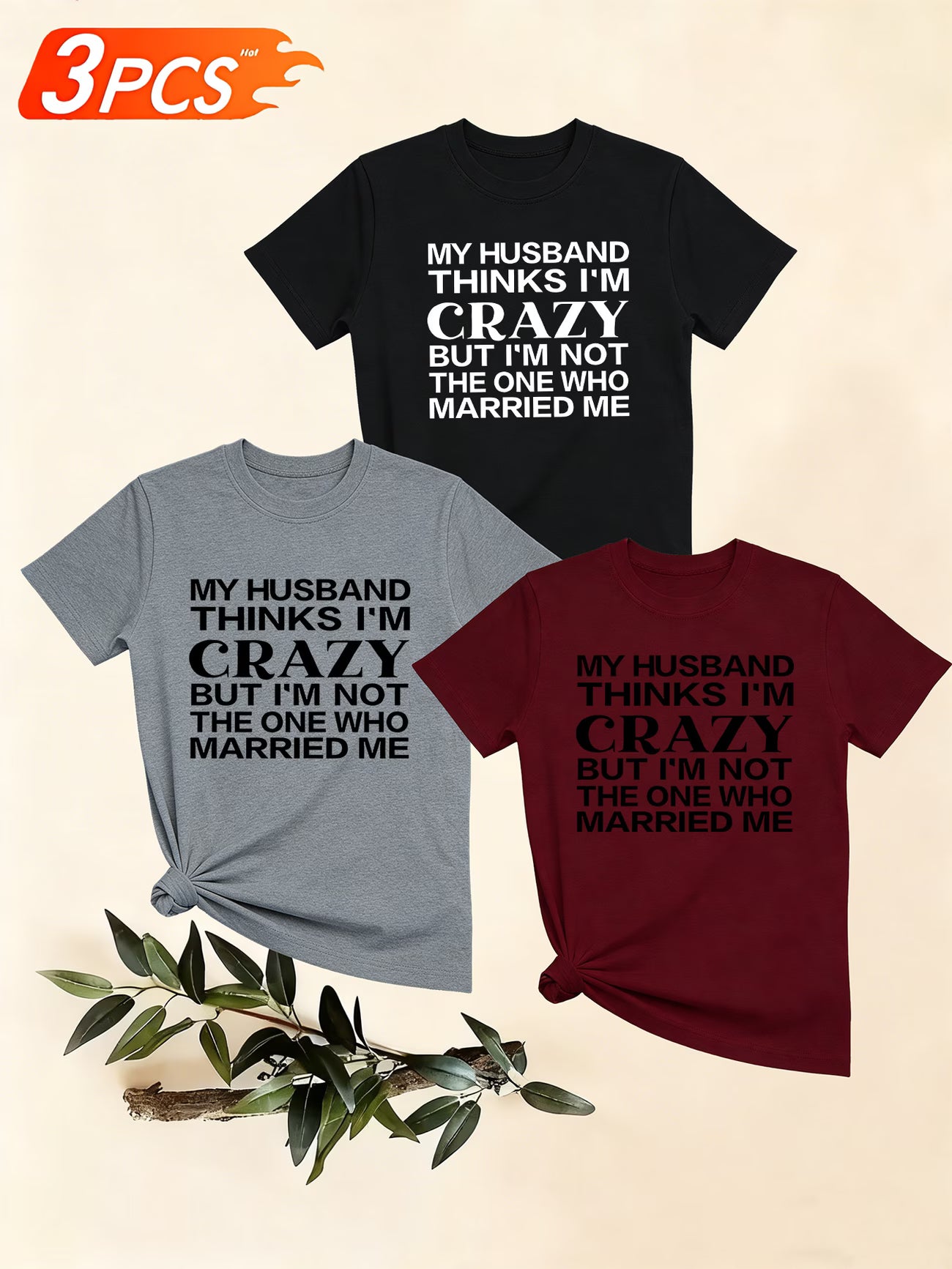 Women's Funny Slogan T-Shirts — 3-Pack Short Sleeve Casual Tops