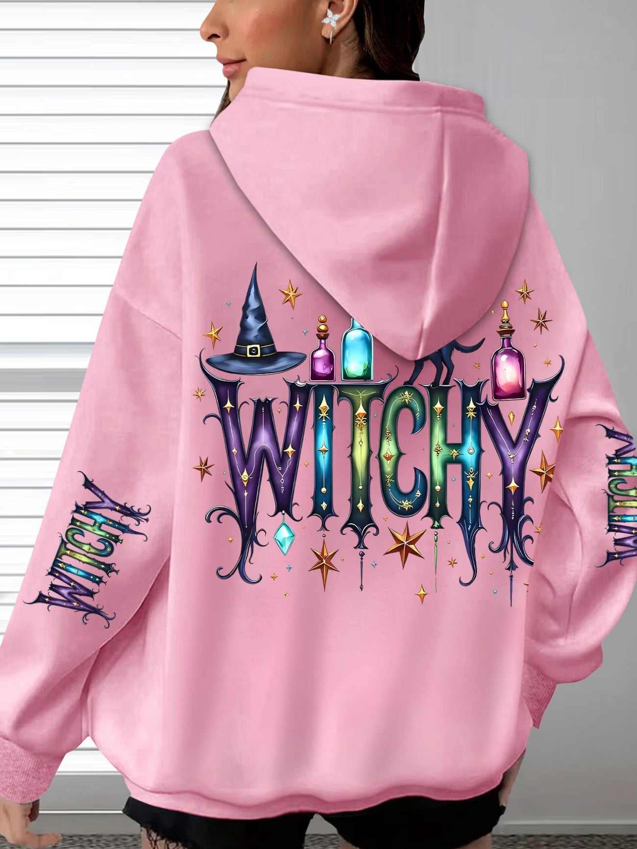Women's Halloween Wizard Print Hooded Sweatshirt