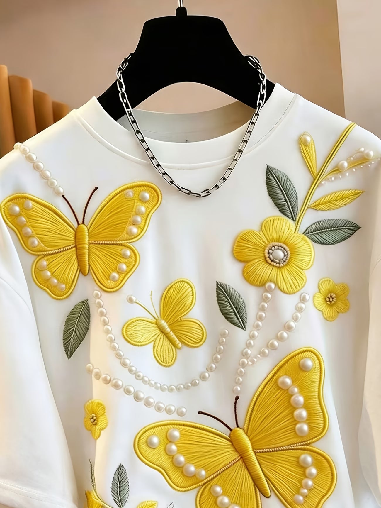 Floral & Butterfly Embellished Top — Colourful Appliqué