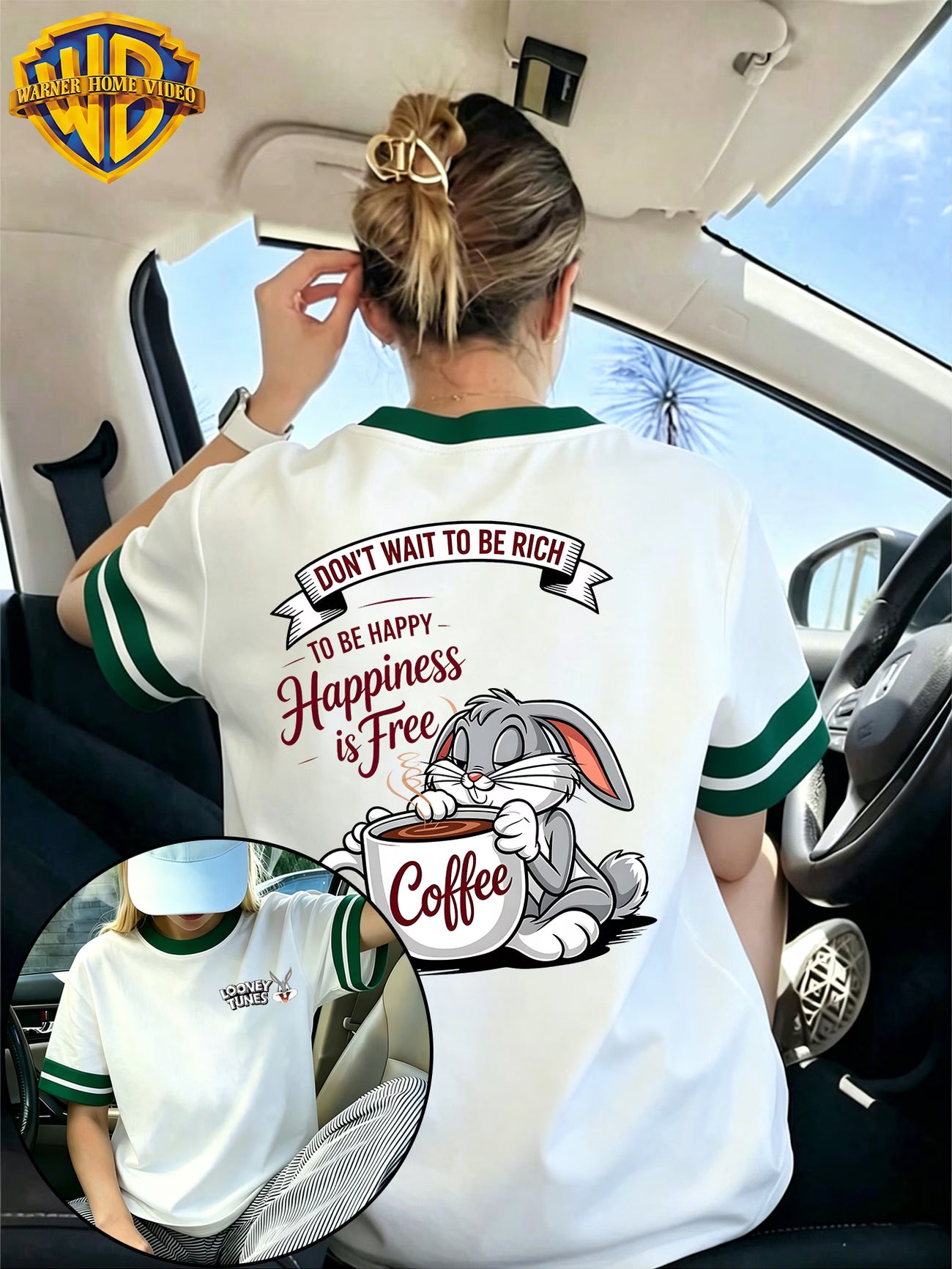 Closed-Eyes Bugs Bunny Hugging Big Coffee Mug Inspirational Slogan T-Shirt