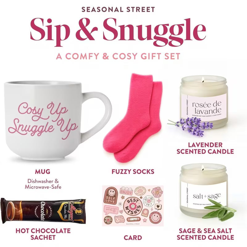Gift Box with Socks, Mug, Candle, Hot Chocolate Sachet & Best Wishes Card