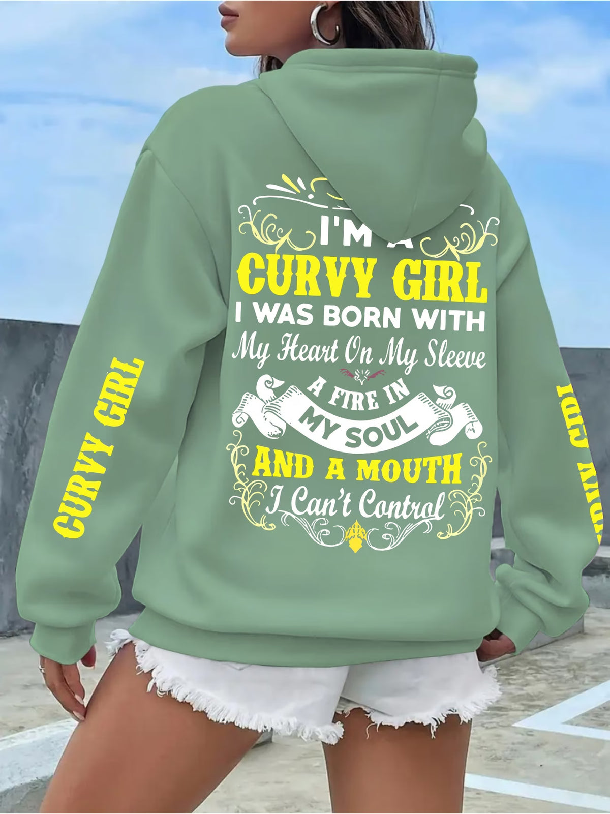 Women's Holy Letter Slogan Print Drawstring Hoodie