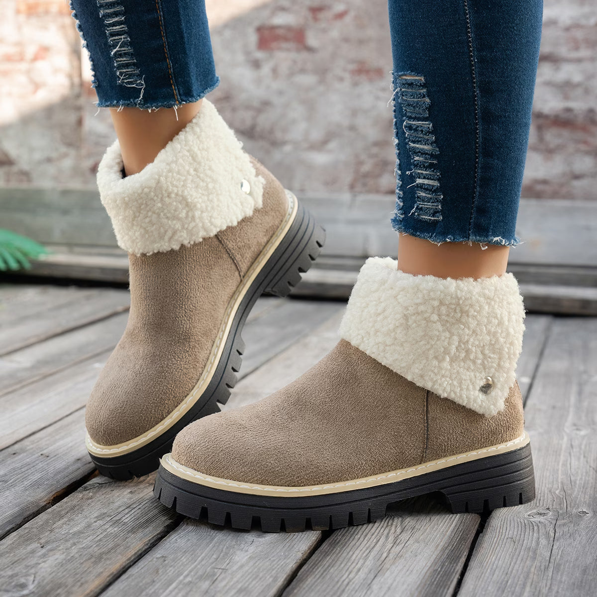 Women's Winter Fringed Snow Boots – Fleece-Lined Thick Sole Short Boots
