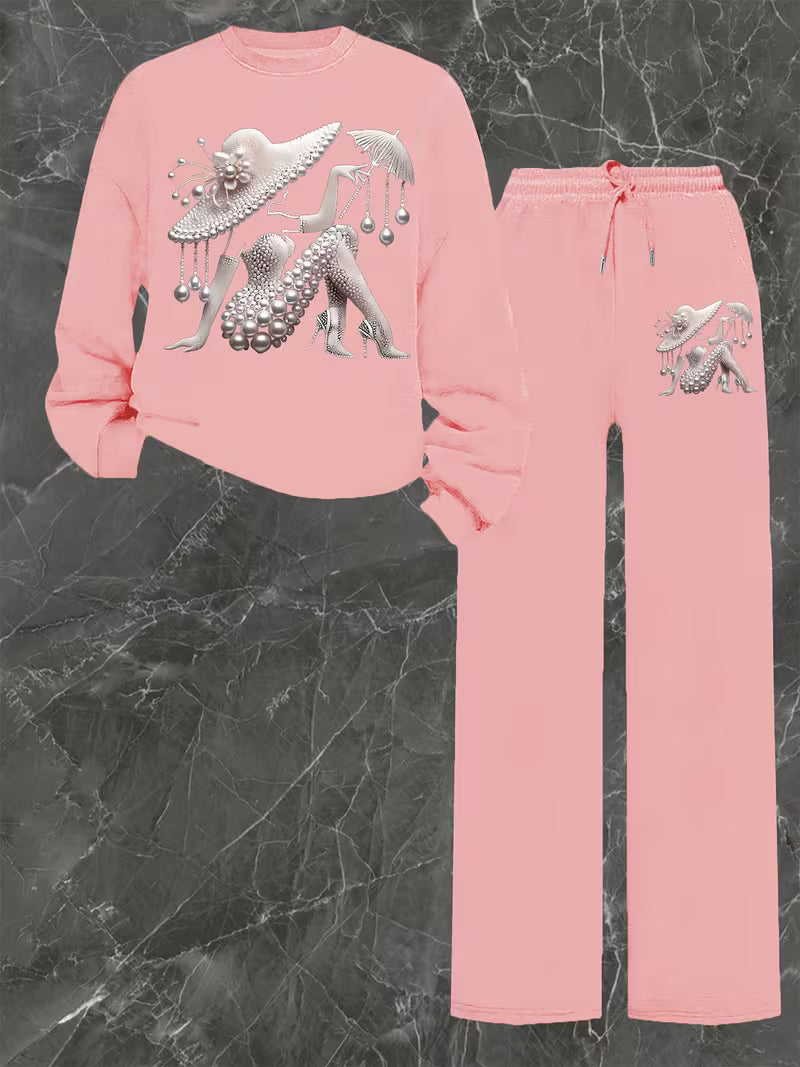 Sweatshirt and Drawstring Straight Leg Pants Two-Piece Set,