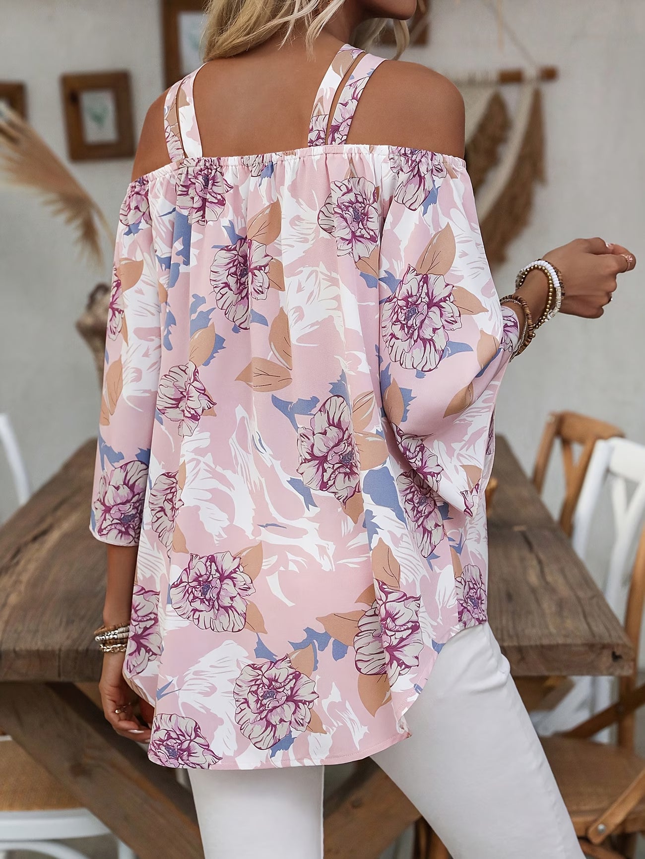 Women's One-Shoulder Double Strap Top | Pink Print