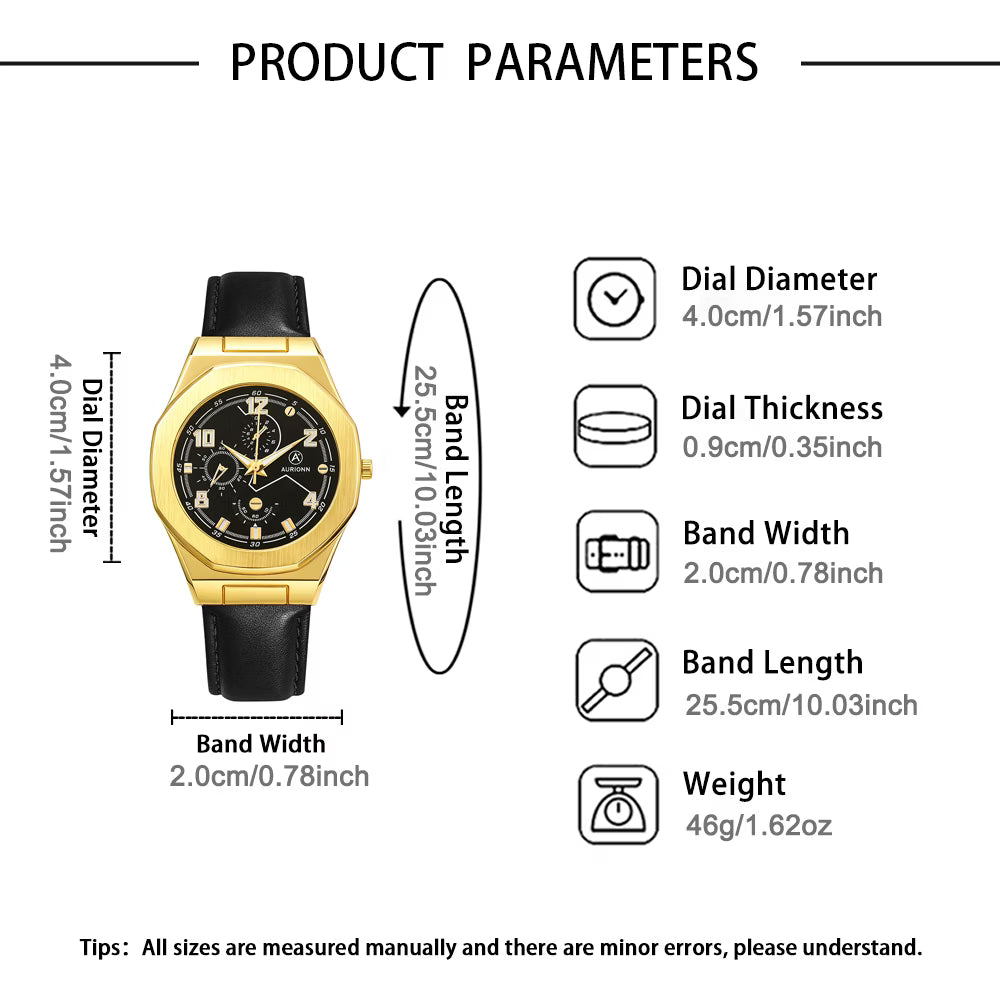 2pcs SHAARMS Men's Quartz Watch & Bracelet Set