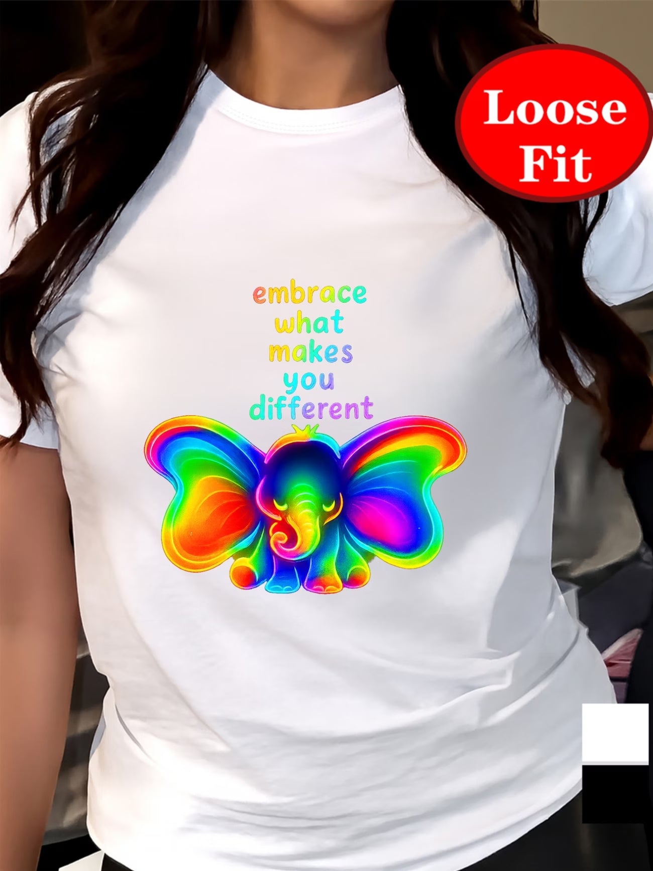 Rainbow Elephant Print Tee – Embrace Diversity | Round Neck Short Sleeve