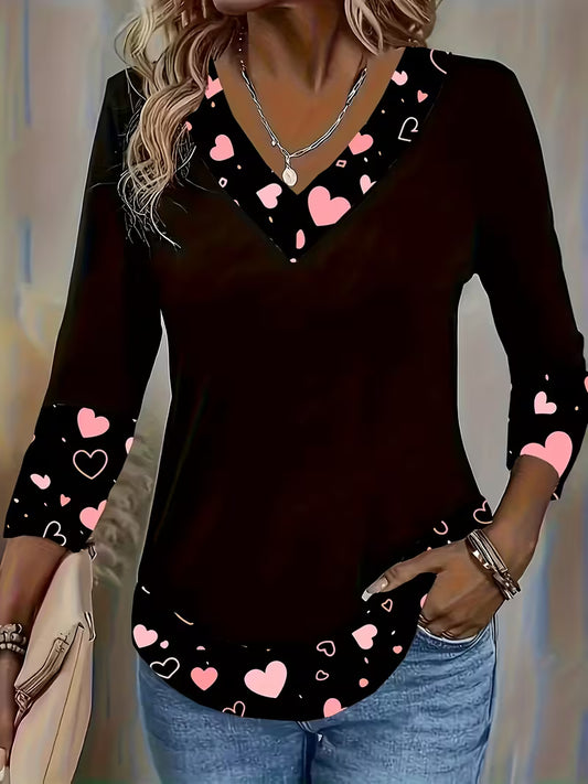 Women's 3/4 Sleeve T-Shirt Cute Heart Patch Top