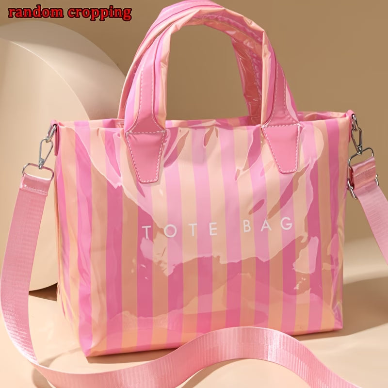 Women's Letter Print Tote Bag – Glossy Contrast Patchwork Design