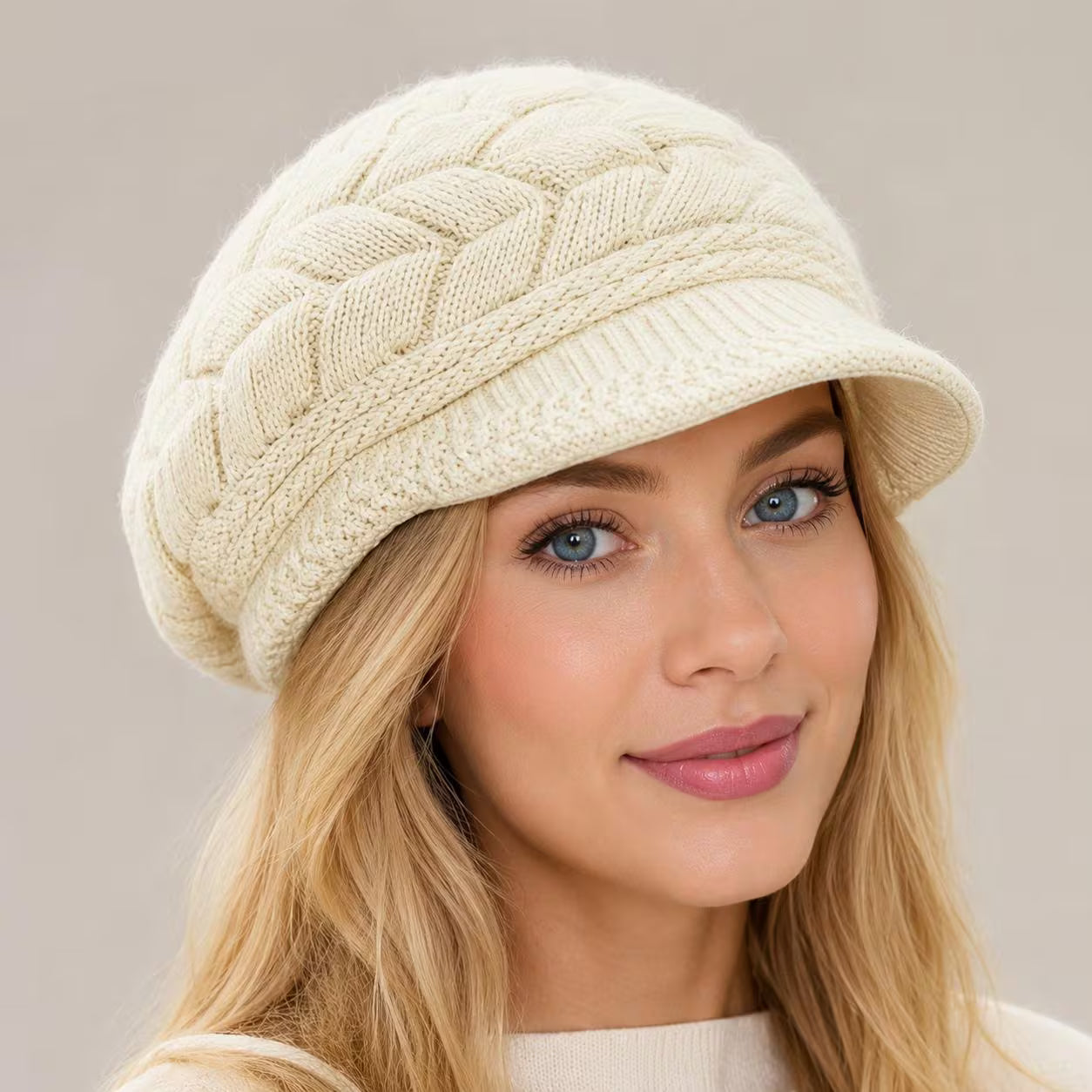 Women's Brim Scarf Beanie – Jacquard Weave Retro Beret Hat