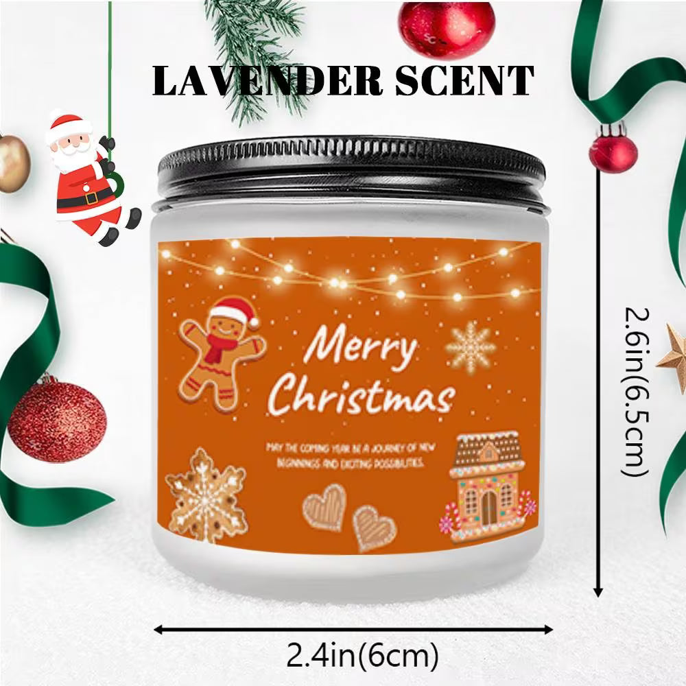 Lavender Scented Candle | Merry Christmas Gingerbread Man & Snowflake Design
