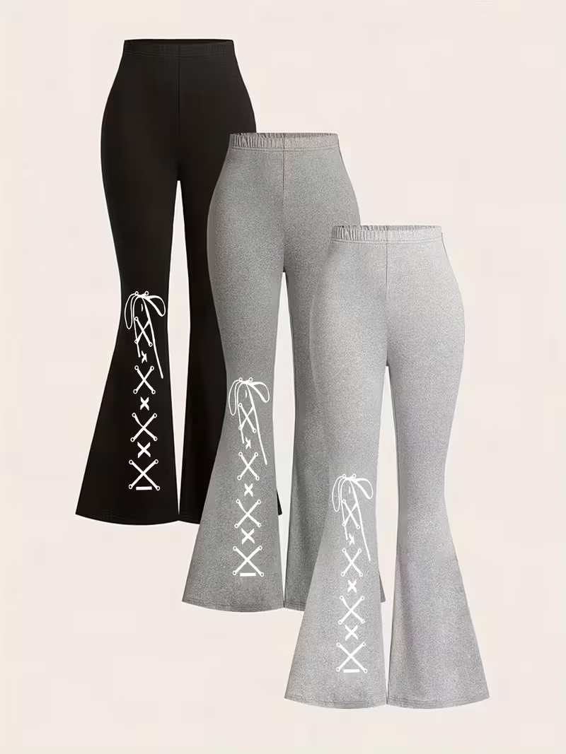 Three-Piece Set of Women'S Printed Retro Pattern Sports Long Pants