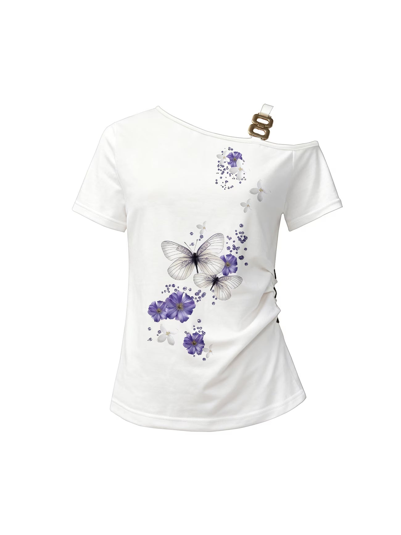 American Fashion Women's Button Casual Off-Shoulder Short Sleeve