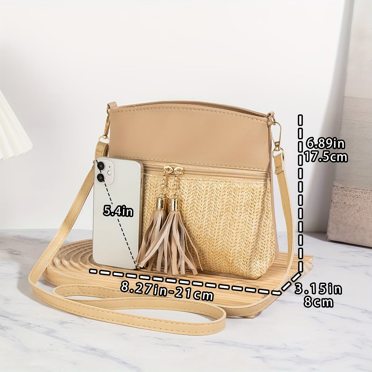 Women's Bohemian Woven Straw Crossbody Bag – Double Tassel Strap