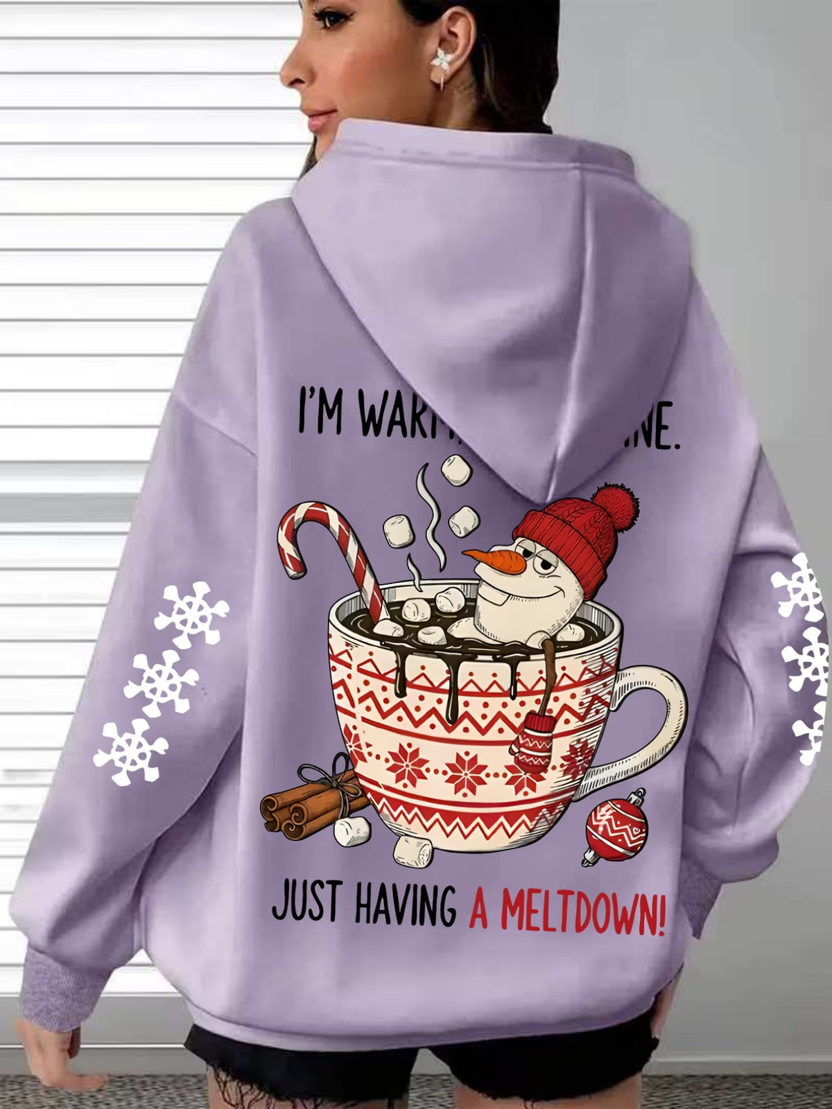 Women's Hot Chocolate Snowman Print Hoodie