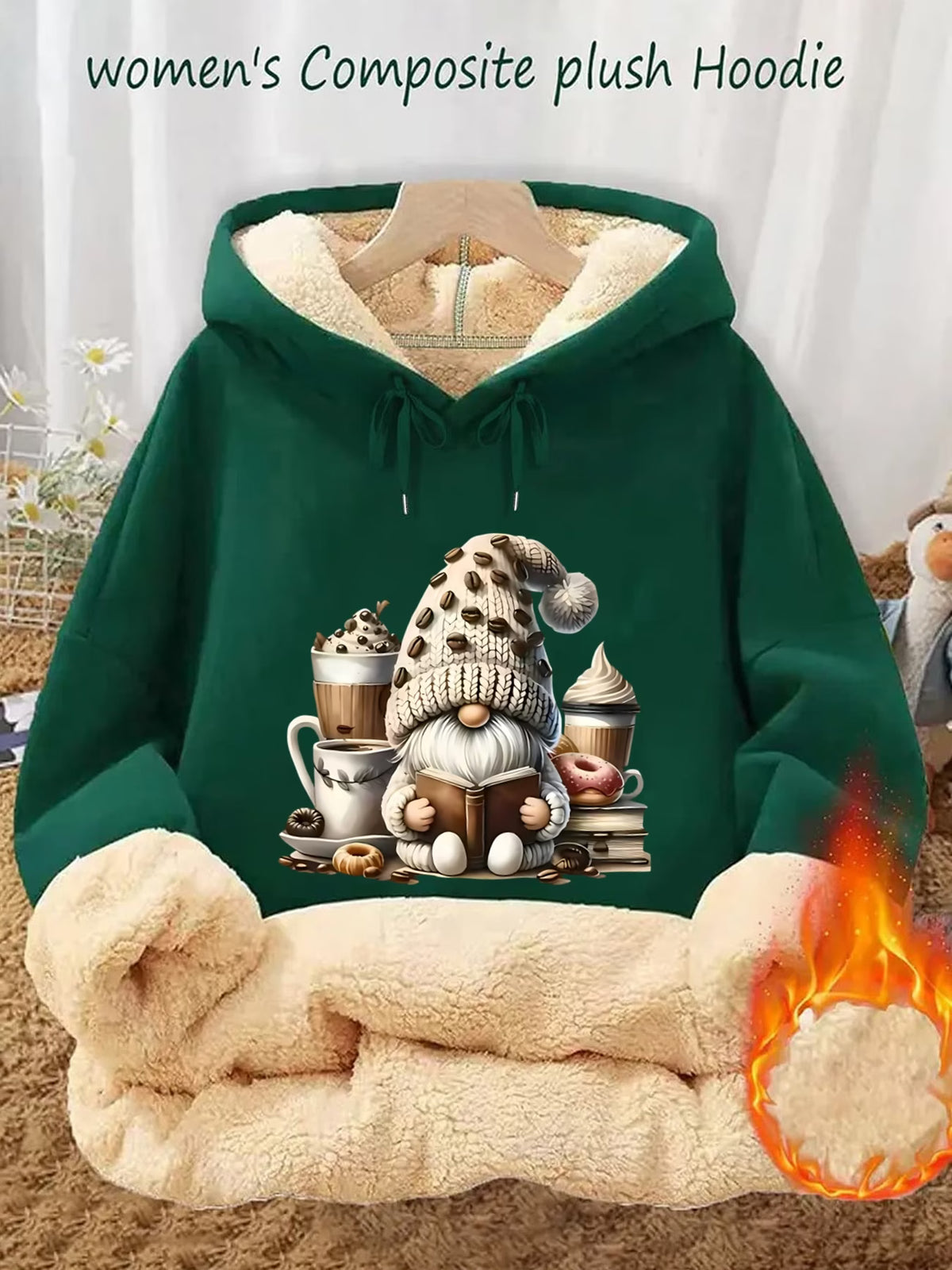 Women's Thick Fleece-Lined Drawstring Hoodie with Pockets