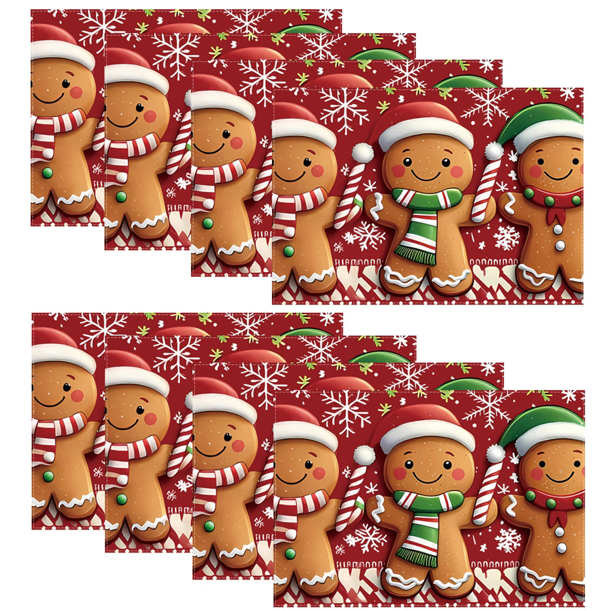 Christmas Gingerbread Man Placemats – Set of 8 | Santa Hat & Scarf Design for Indoor & Outdoor Festive Gatherings
