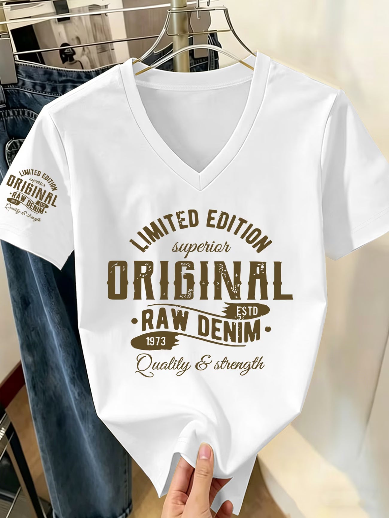 V-Neck Printed T-Shirt – Classic Retro Design