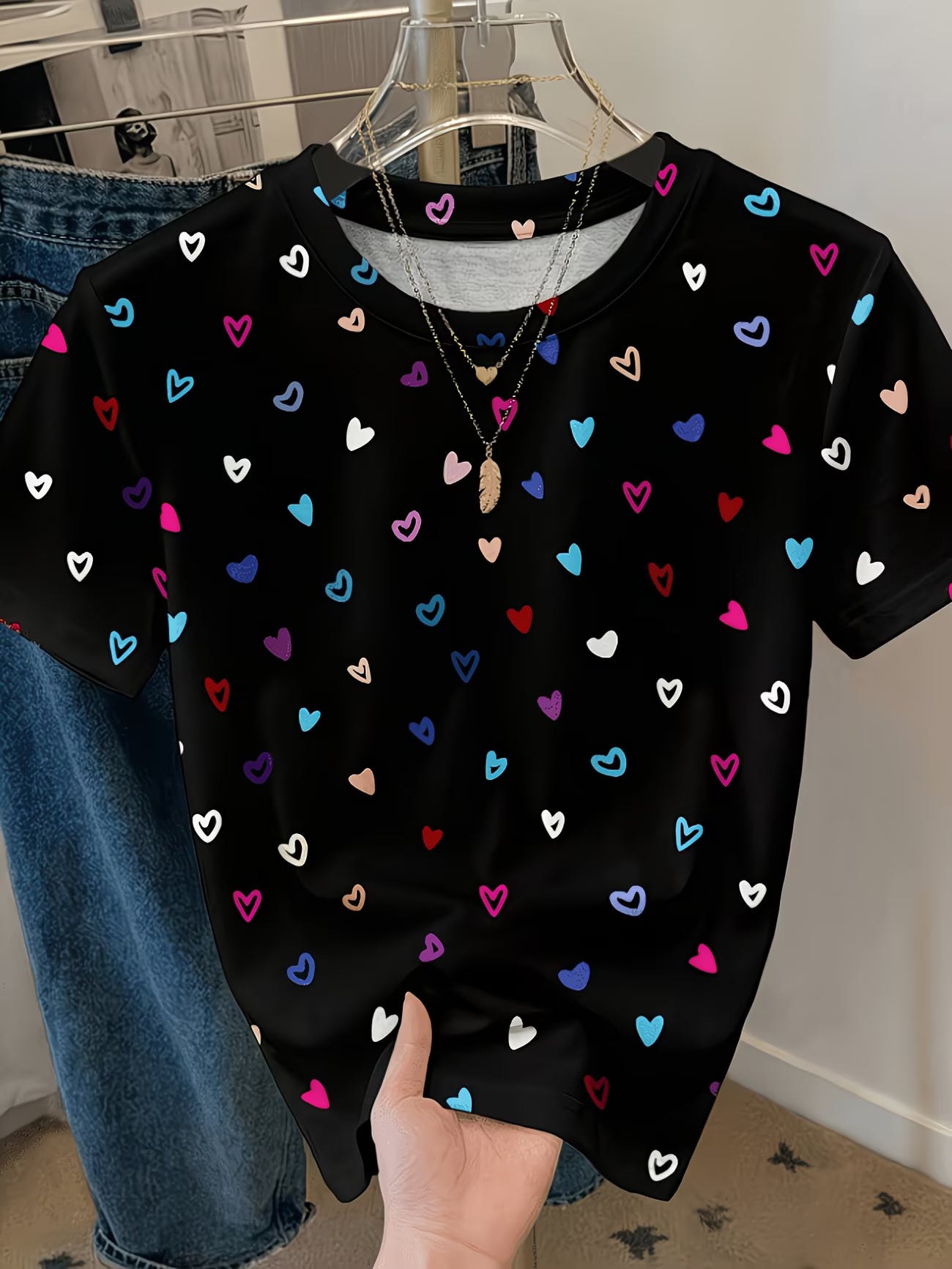 Easy Heart Print Loose T-Shirt