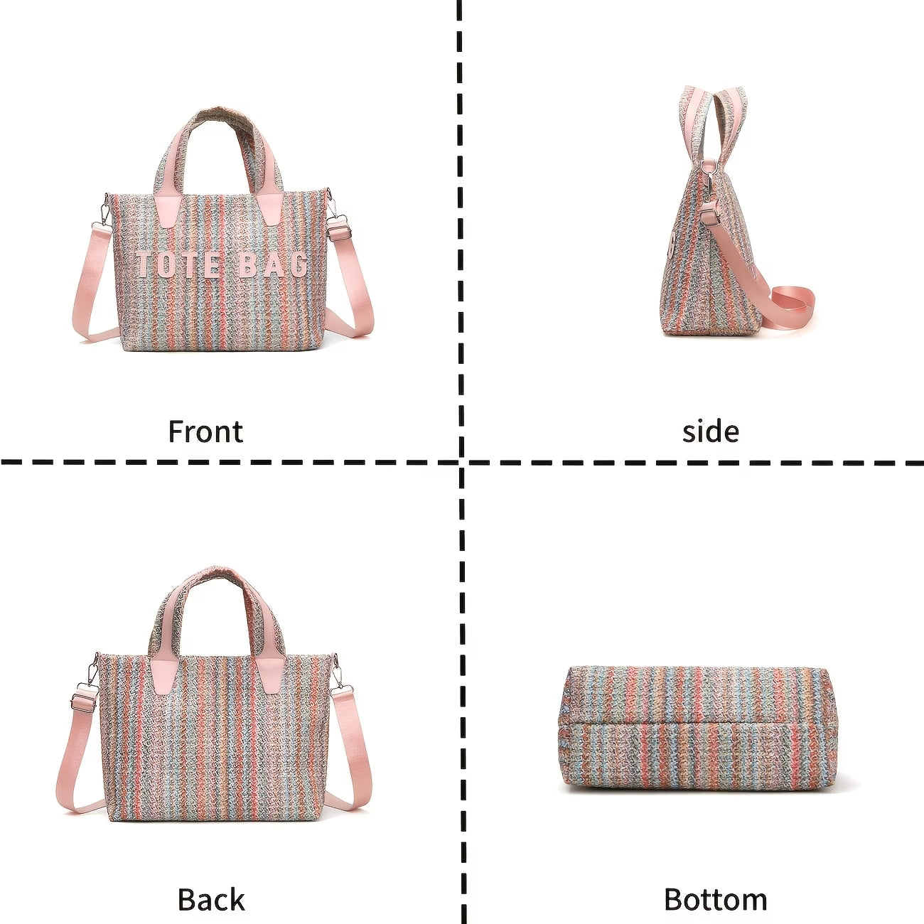 Colorful Striped Woven Crossbody Bag – Pink, Green & White