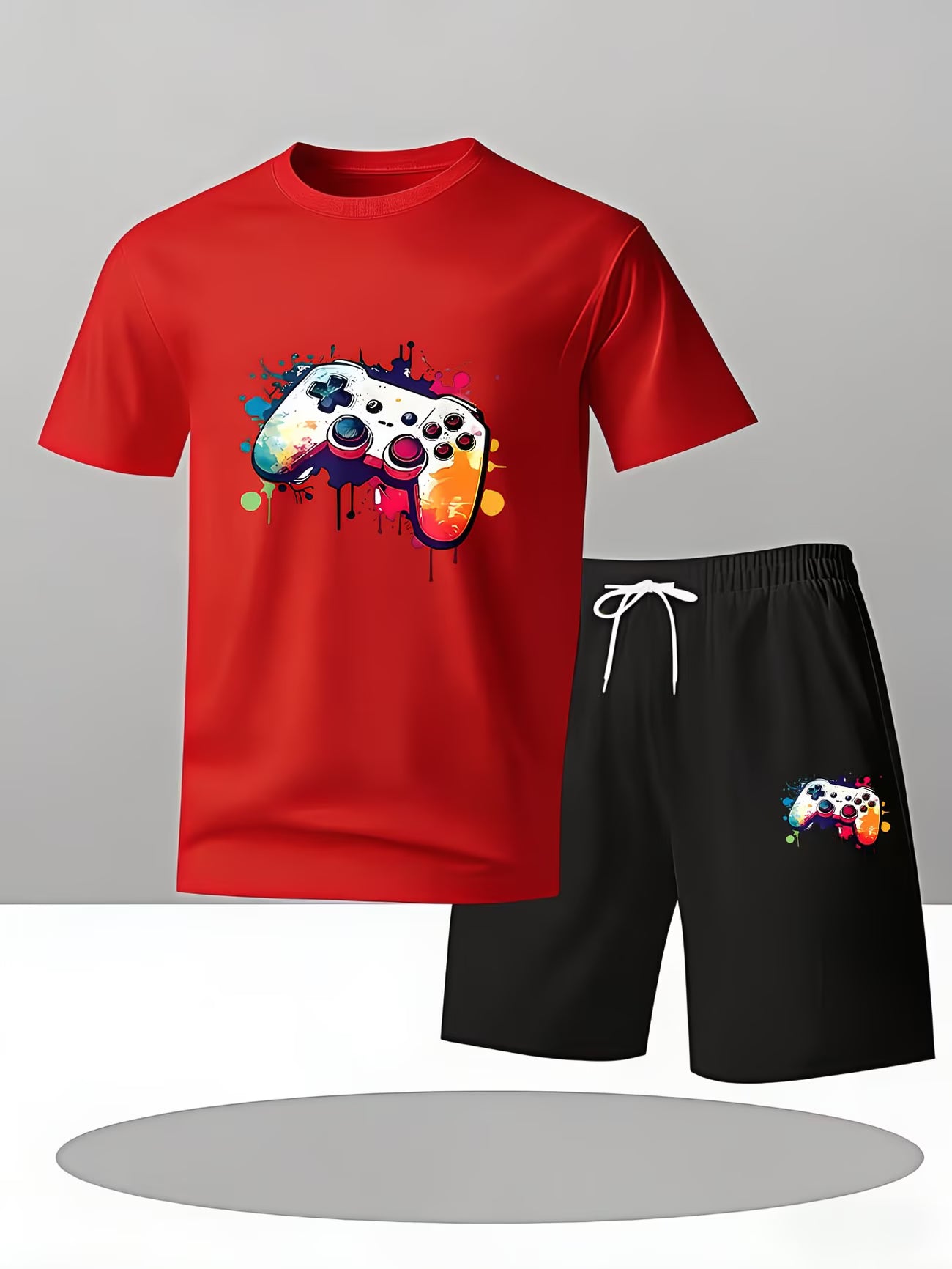 Men's Gaming T-Shirt & Shorts Set – Controller Print Summer Wear