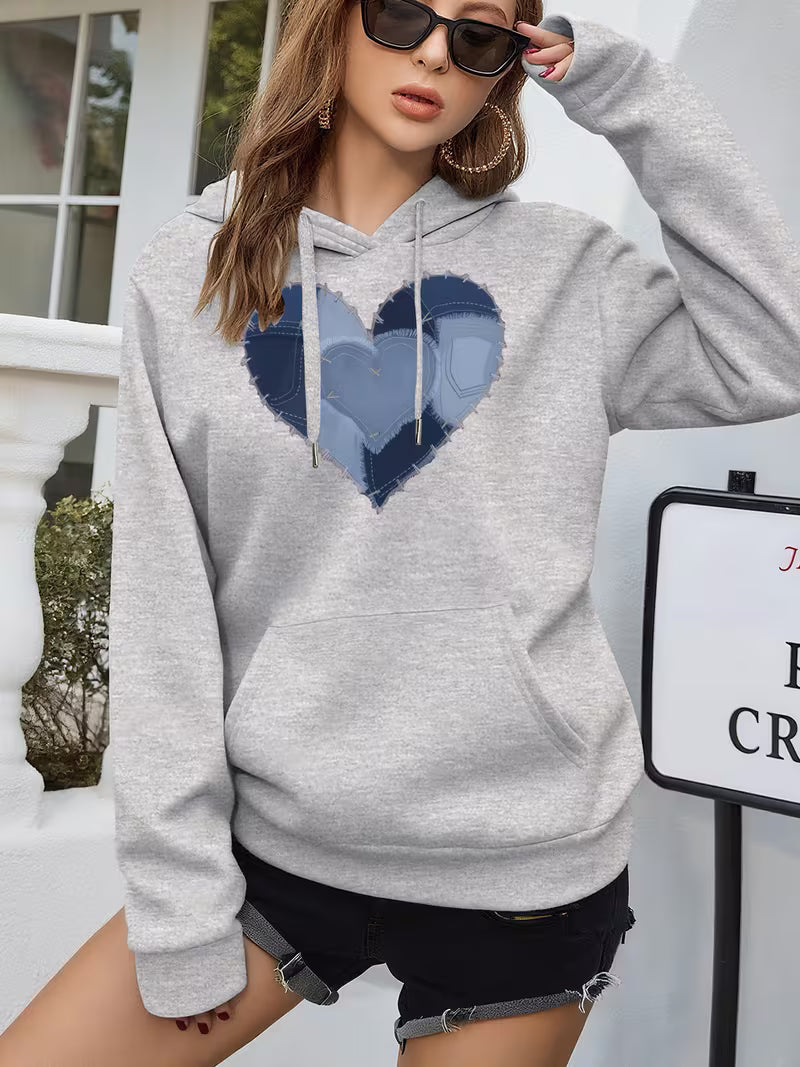 Women's Oversized Heart Print Hooded Sweatshirt
