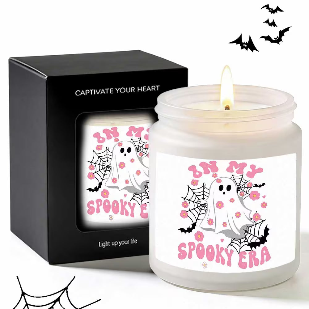 Lavender Scented Glass Jar Candle | In My Spooky Era Floral Ghost Design