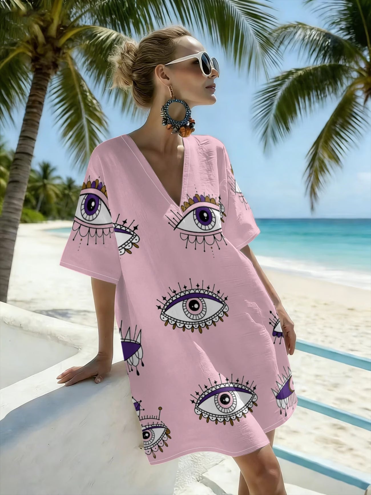 Mysterious Eye Print Full-Body Themed Beach Dress