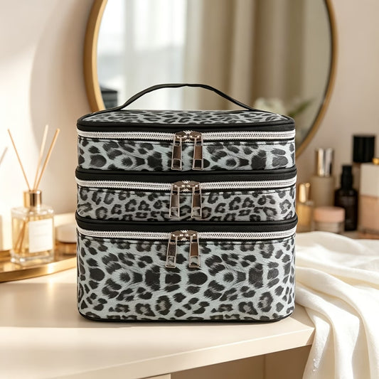 Women's Large 3-Tier Waterproof Makeup Bag with Handle | Multi-Layer Travel Organiser