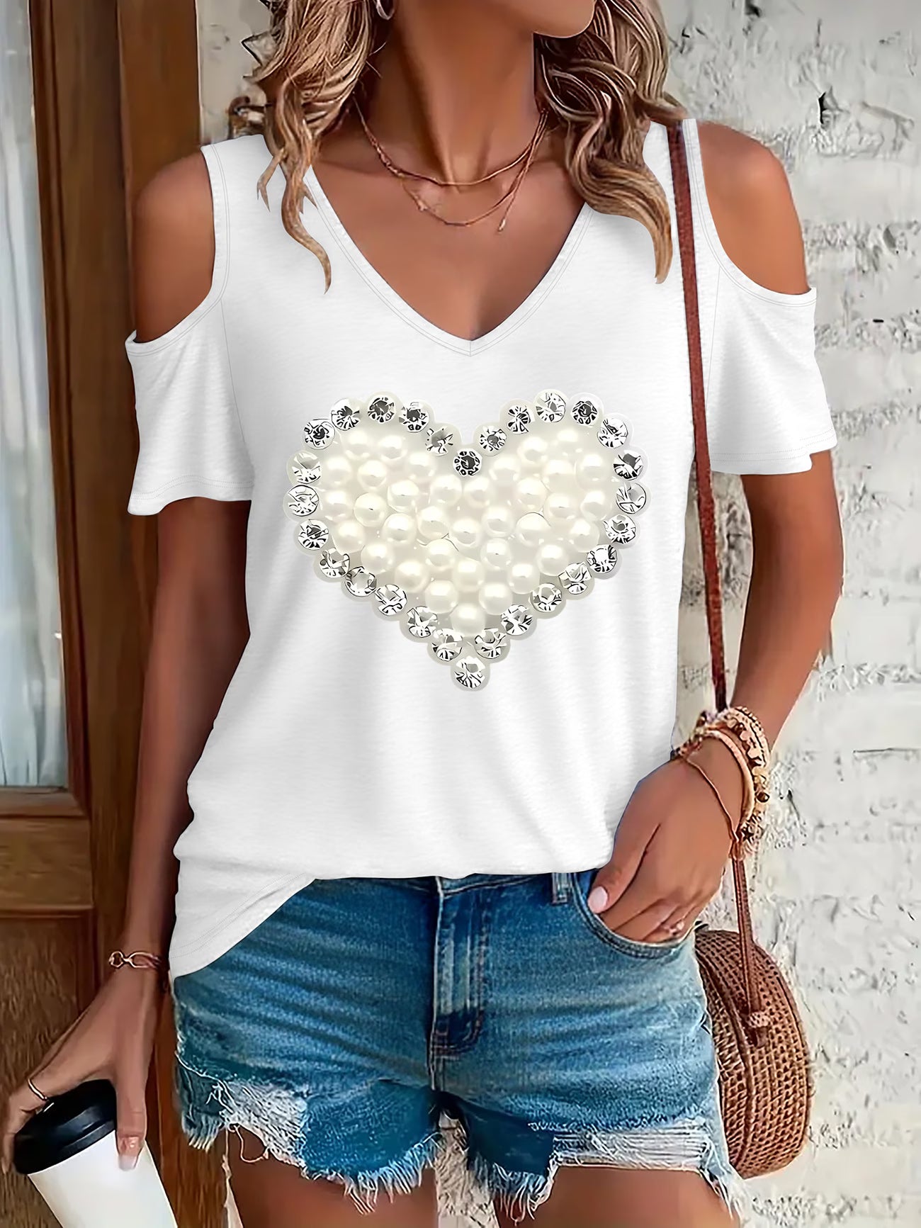Women'S Fashion Off-Shoulder V-Neck T-Shirt,