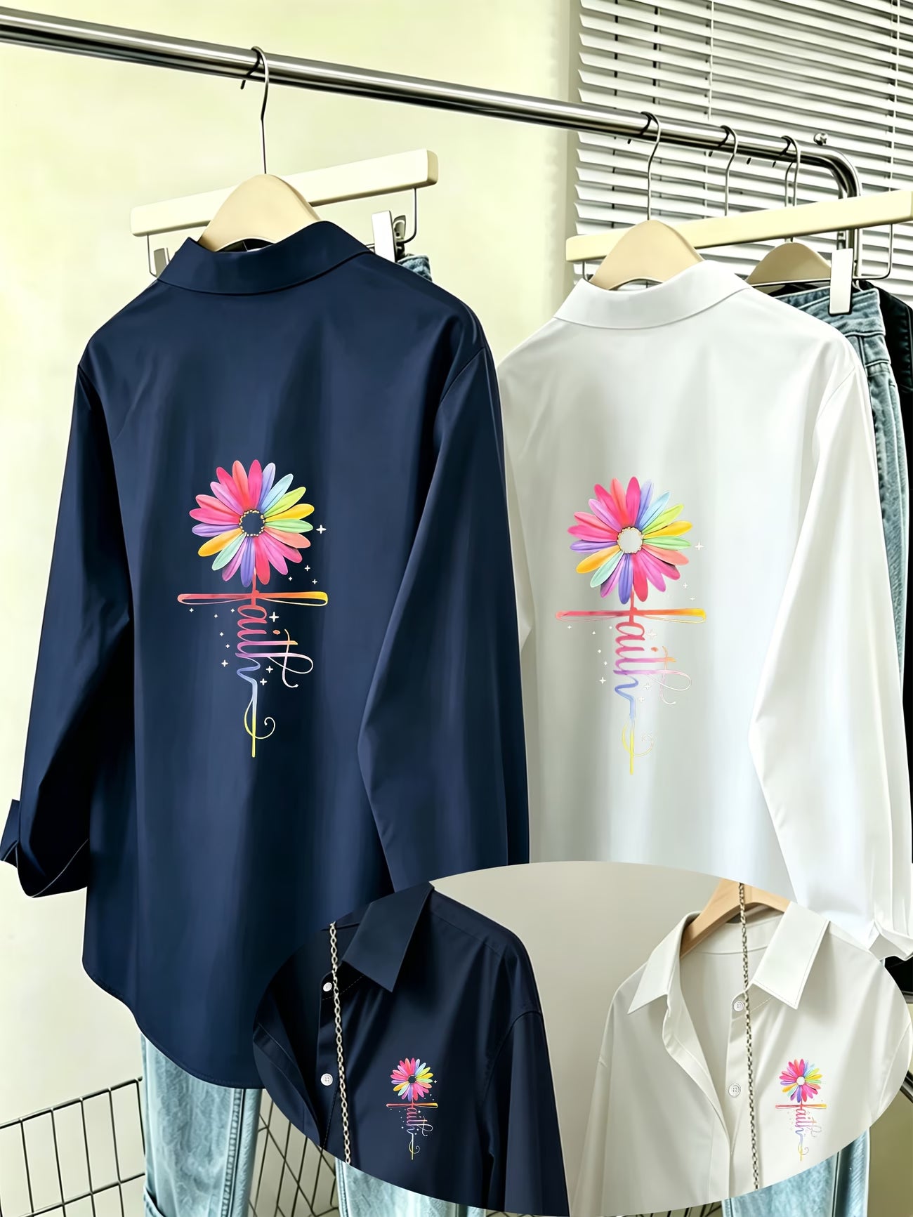 [2-Piece Set] Rainbow Daisy Faith Women's Shirt