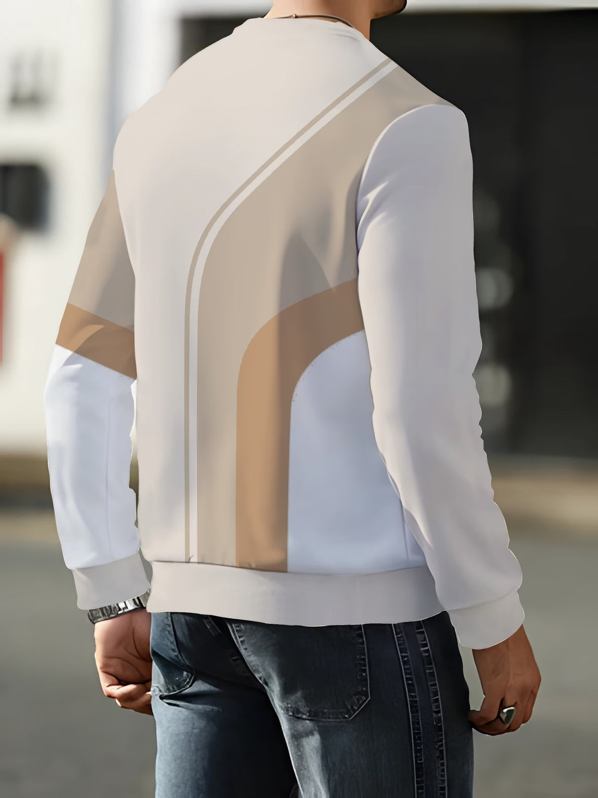 Men’s Khaki & White Colour-Block Crew Neck Sweatshirt