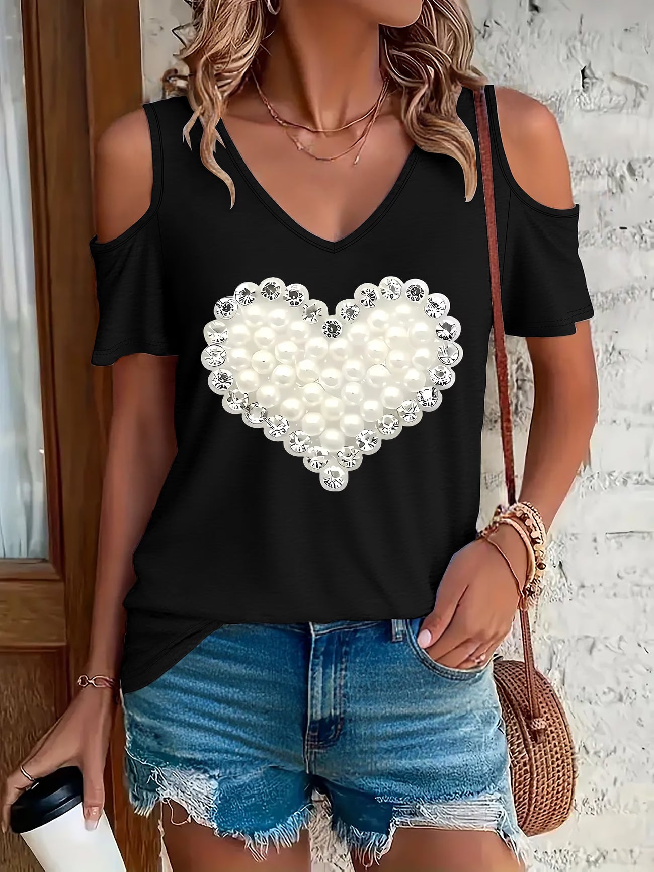 Women'S Fashion Off-Shoulder V-Neck T-Shirt,