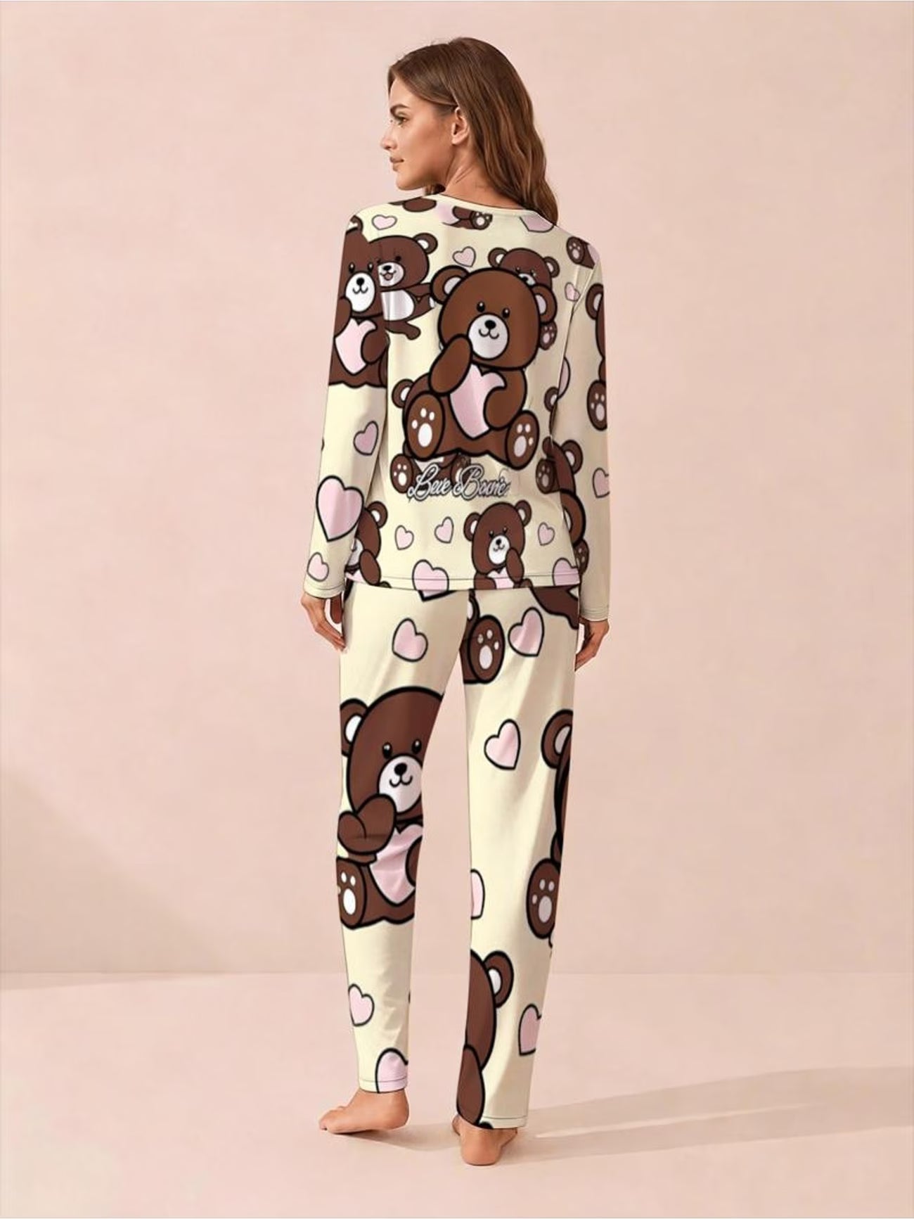 Cute Teddy Bear Women's Long-Sleeve & Long-Pants Pajama Set