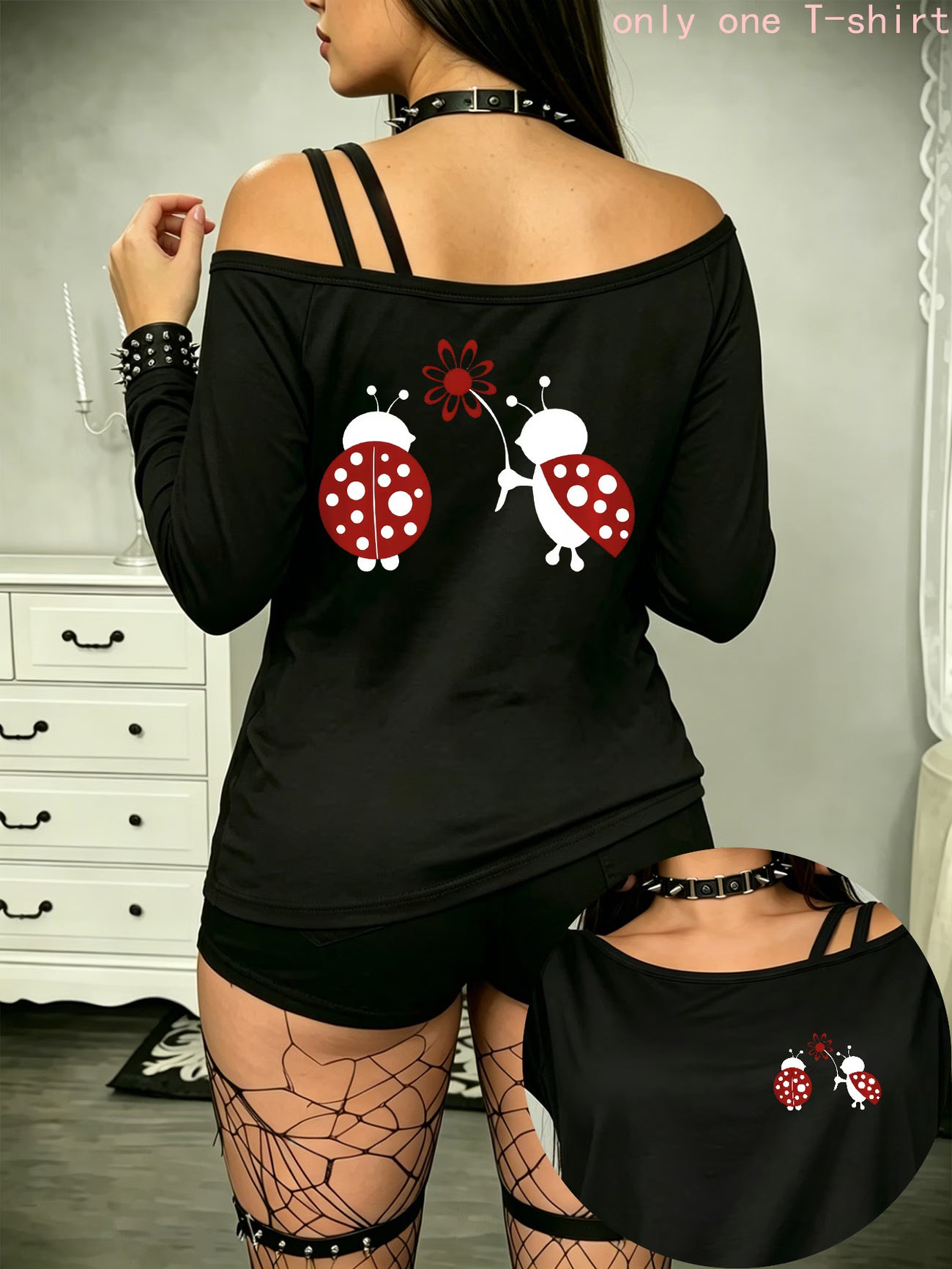 Front And Back Printed Design Thin Strap T-Shirt