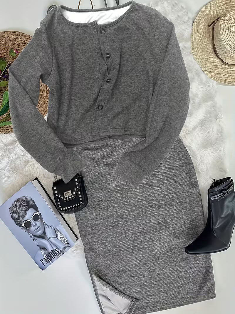 Two-Piece Set Featuring a Camisole Dress And a Cardigan,