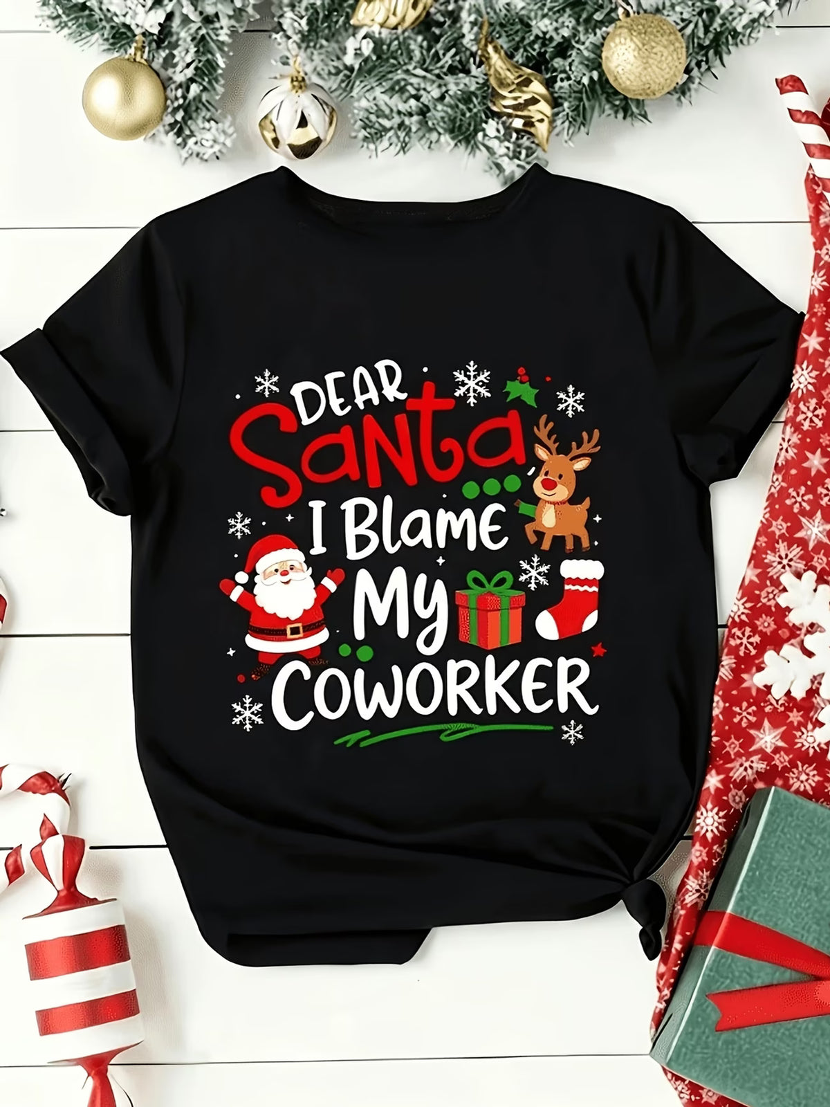 Women’s “Dear Santa, I Blame My Coworker” Christmas T-Shirt